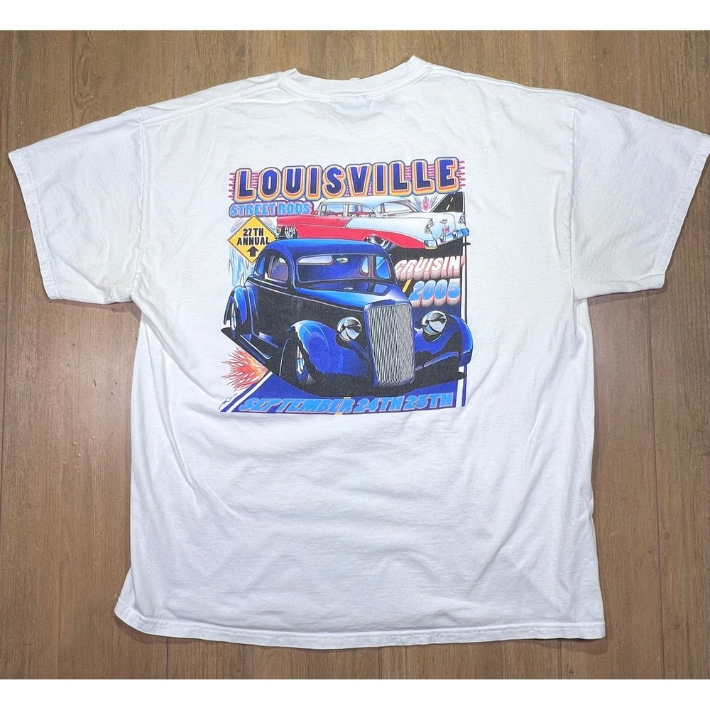 Hanes Beefy-T Louisville Street Rods Cruisin 2005 Vintage Graphic T-Shirt 2XL